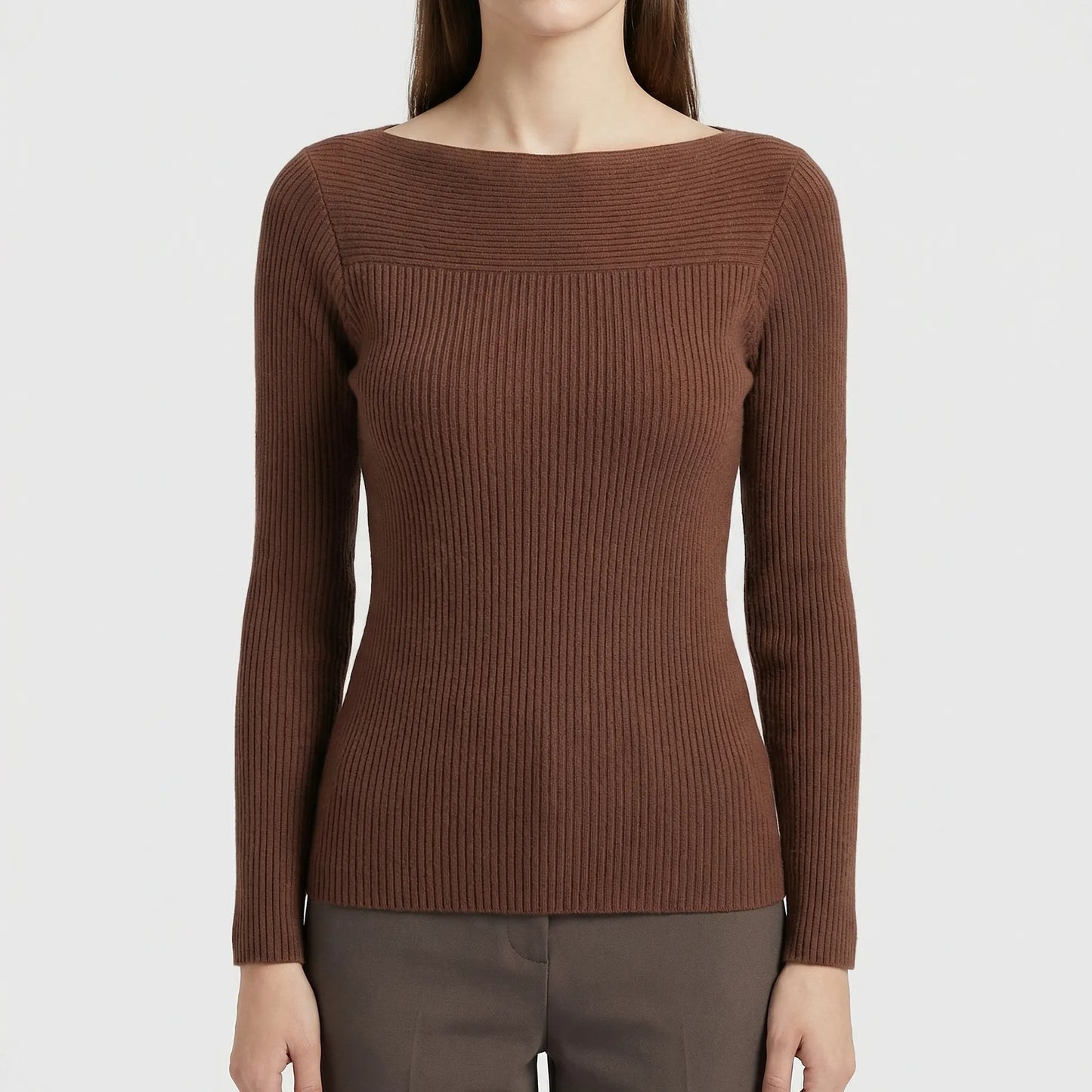 Long-Sleeve Plain Knit Top - Veronica