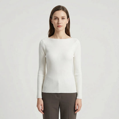 Long-Sleeve Plain Knit Top - Veronica