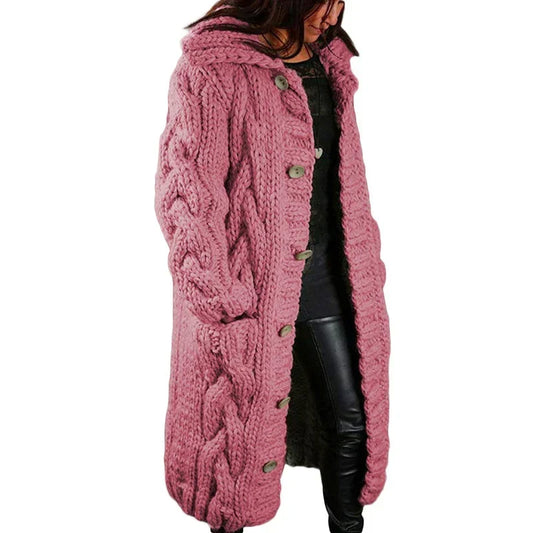 Long Chunky-Knit Cardigan With Cable Pattern - Rosemarie