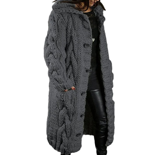 Long Chunky-Knit Cardigan With Cable Pattern - Rosemarie