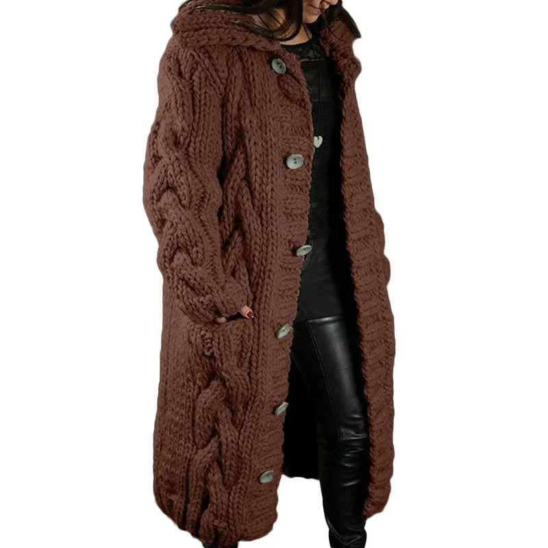 Long Chunky-Knit Cardigan With Cable Pattern - Rosemarie