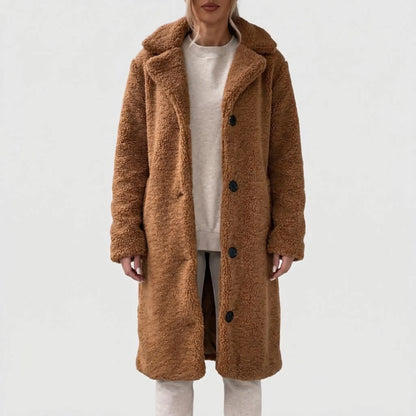 Long Fluffy Button-Front Winter Coat - Carla