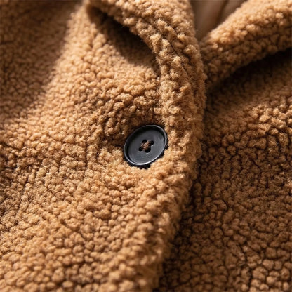 Long Fluffy Button-Front Winter Coat - Carla