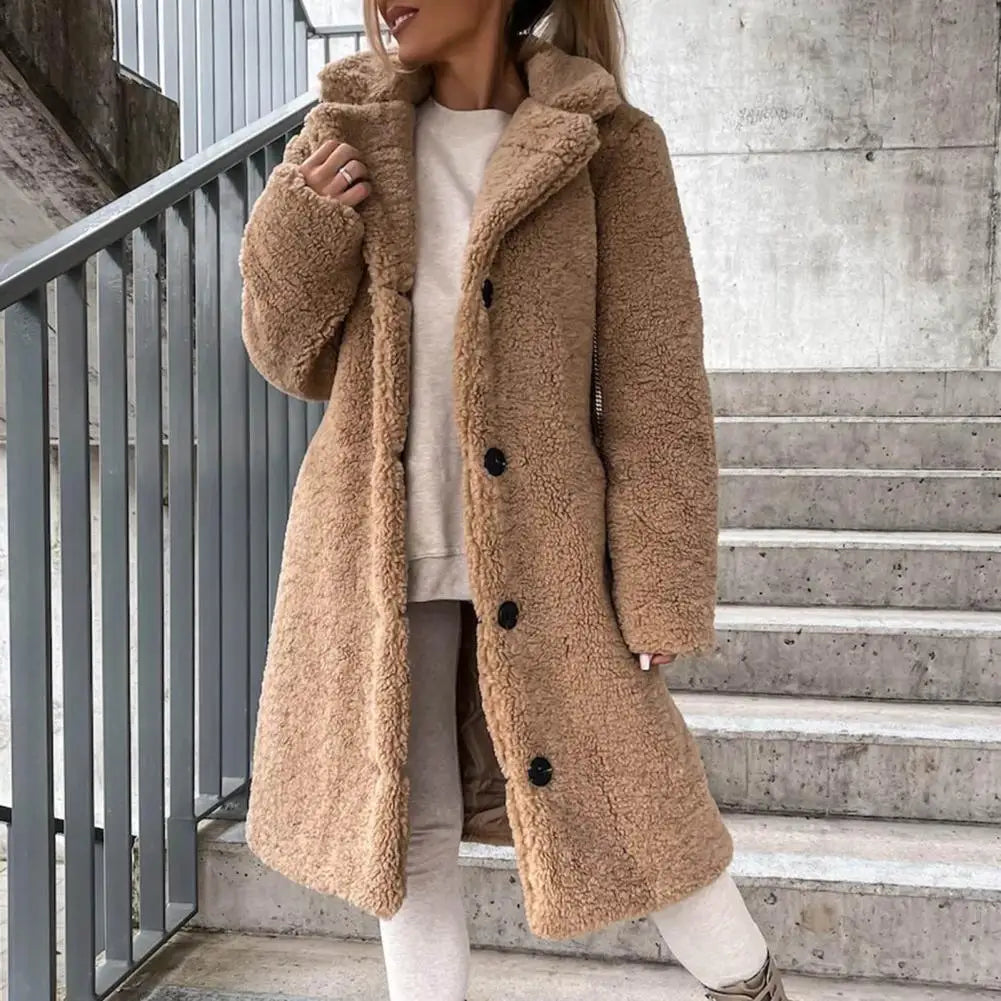 Long Fluffy Button-Front Winter Coat - Carla