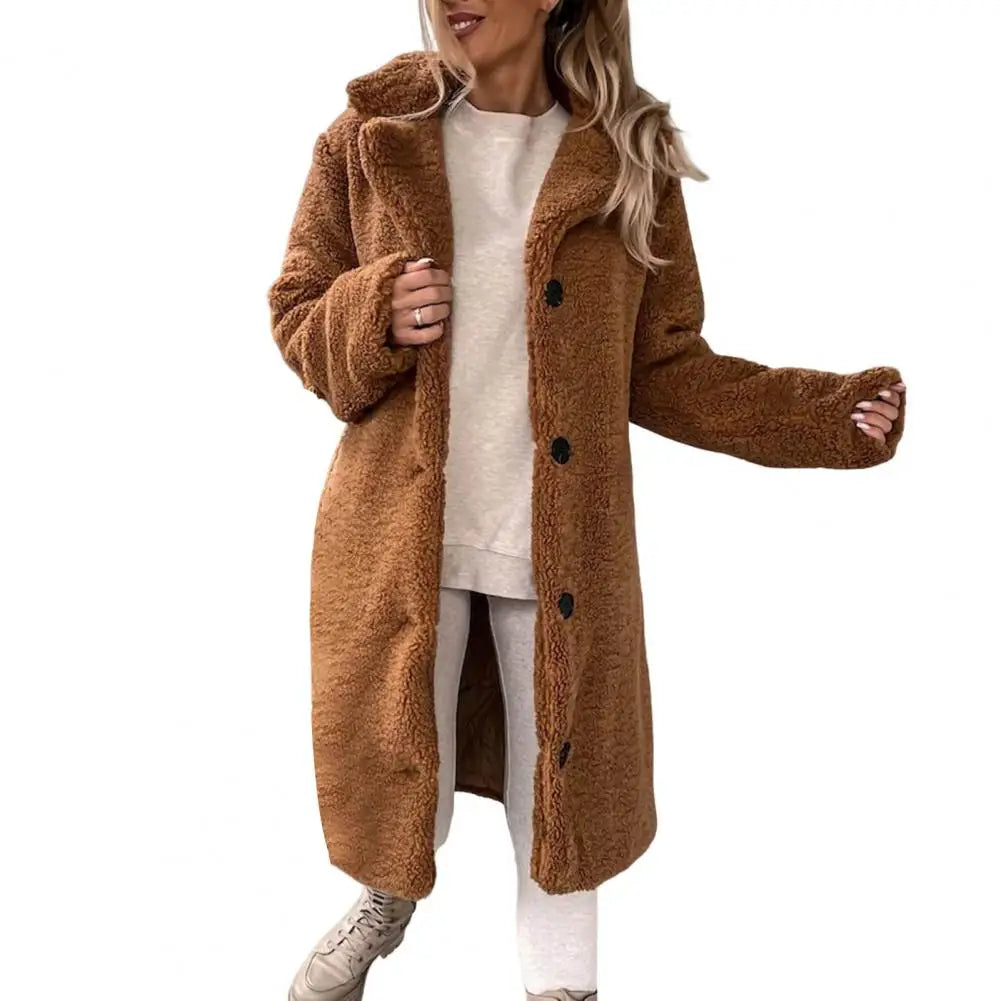 Long Fluffy Button-Front Winter Coat - Carla