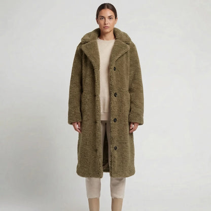 Long Fluffy Button-Front Winter Coat - Carla