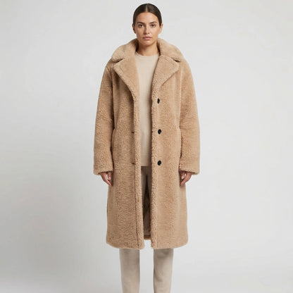 Long Fluffy Button-Front Winter Coat - Carla