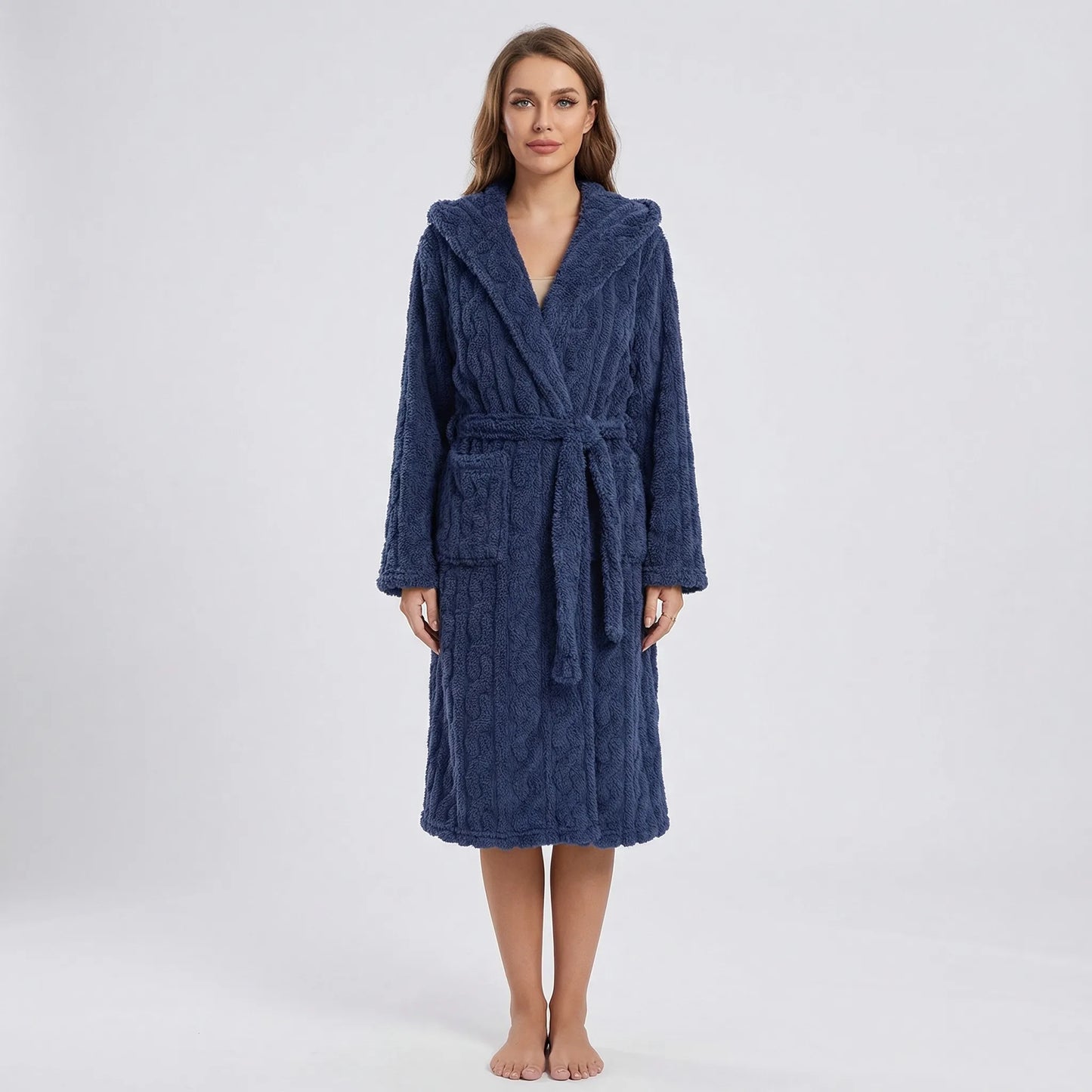 Long Hooded Dressing Gown With Belt - Brittany