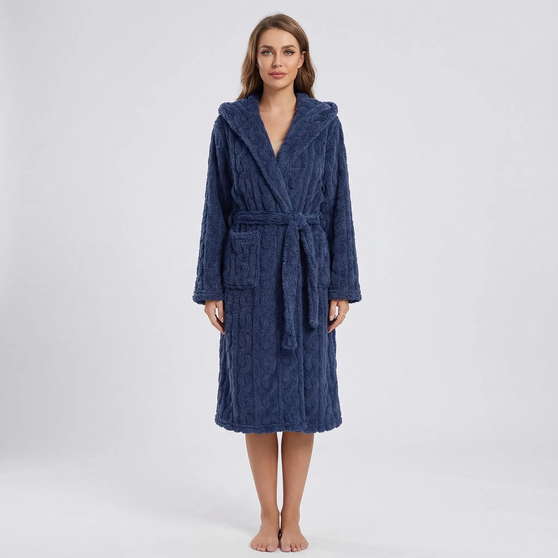 Long Hooded Dressing Gown With Belt - Brittany