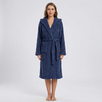 Long Hooded Dressing Gown With Belt - Brittany