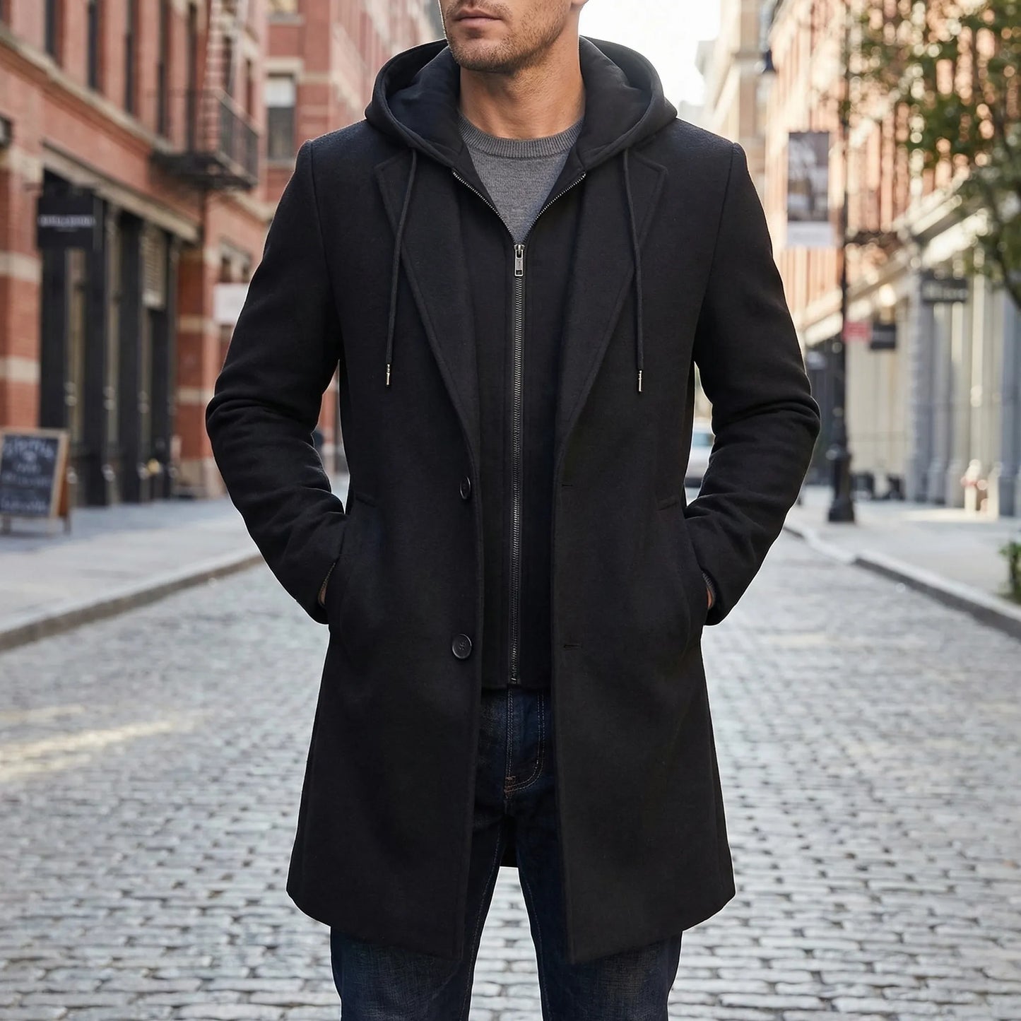 Long Line Hooded Men's Coat - Hugo