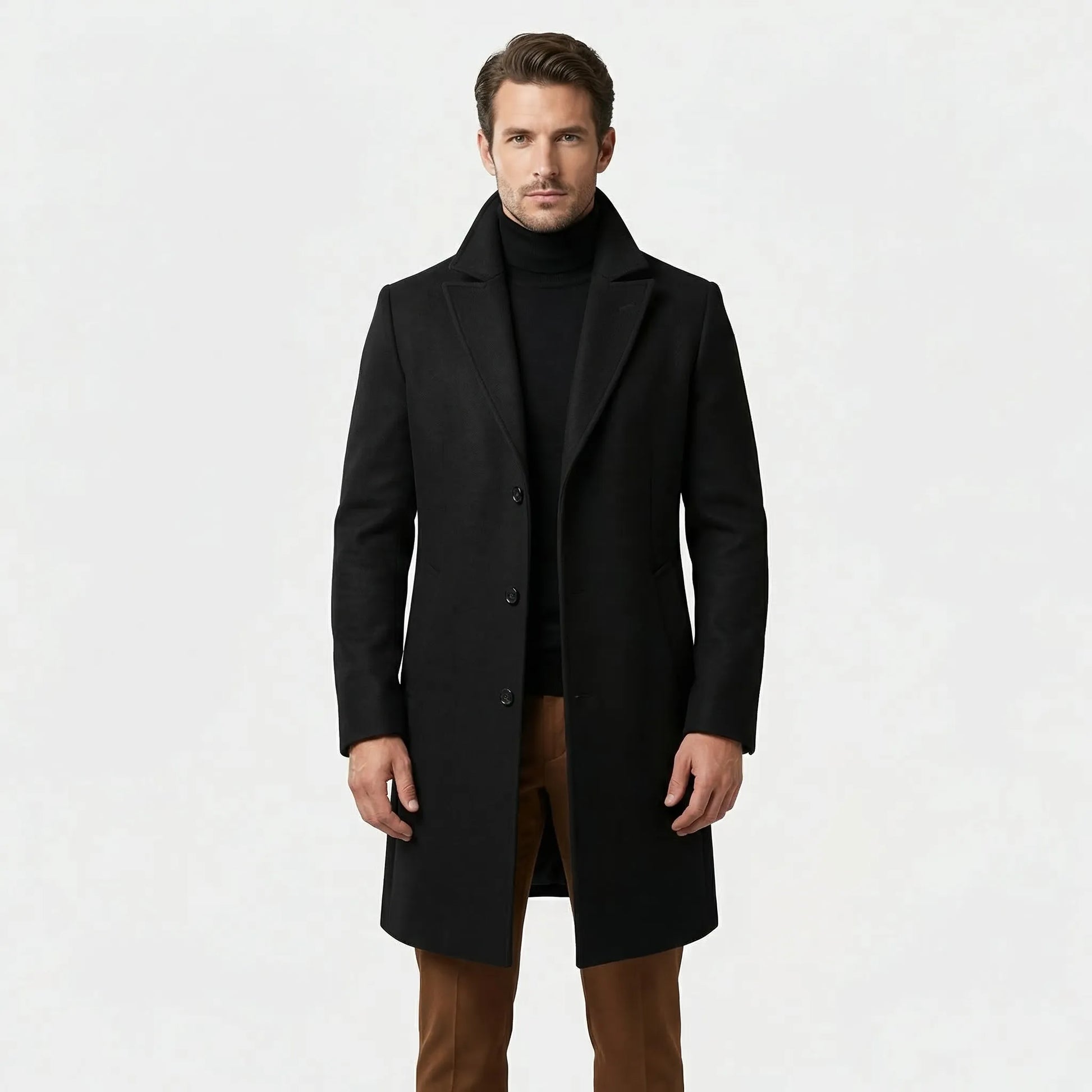 Long Single-Breasted Lapel Overcoat - Russell