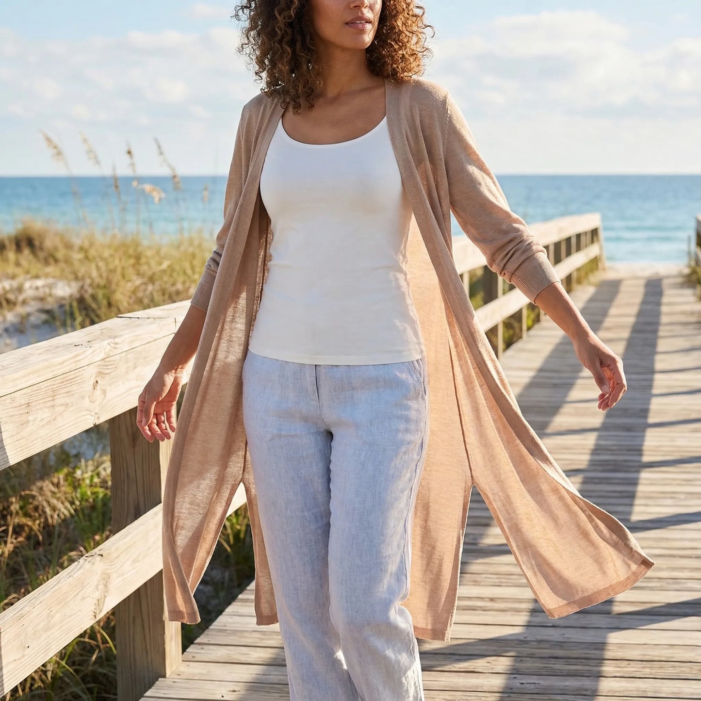 Long Sleeve Cardigan Sweater - Sandy