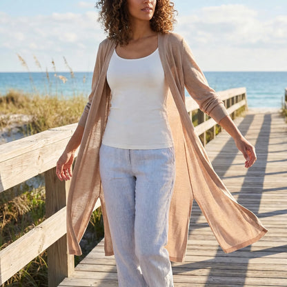 Long Sleeve Cardigan Sweater - Sandy