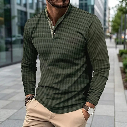 Long Sleeve Polo Shirt With Stand Collar - Kenan