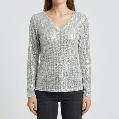 Long Sleeve V-Neck Blouse - Lana