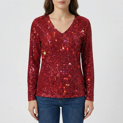 Long Sleeve V-Neck Blouse - Lana