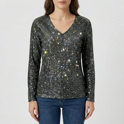 Long Sleeve V-Neck Blouse - Lana