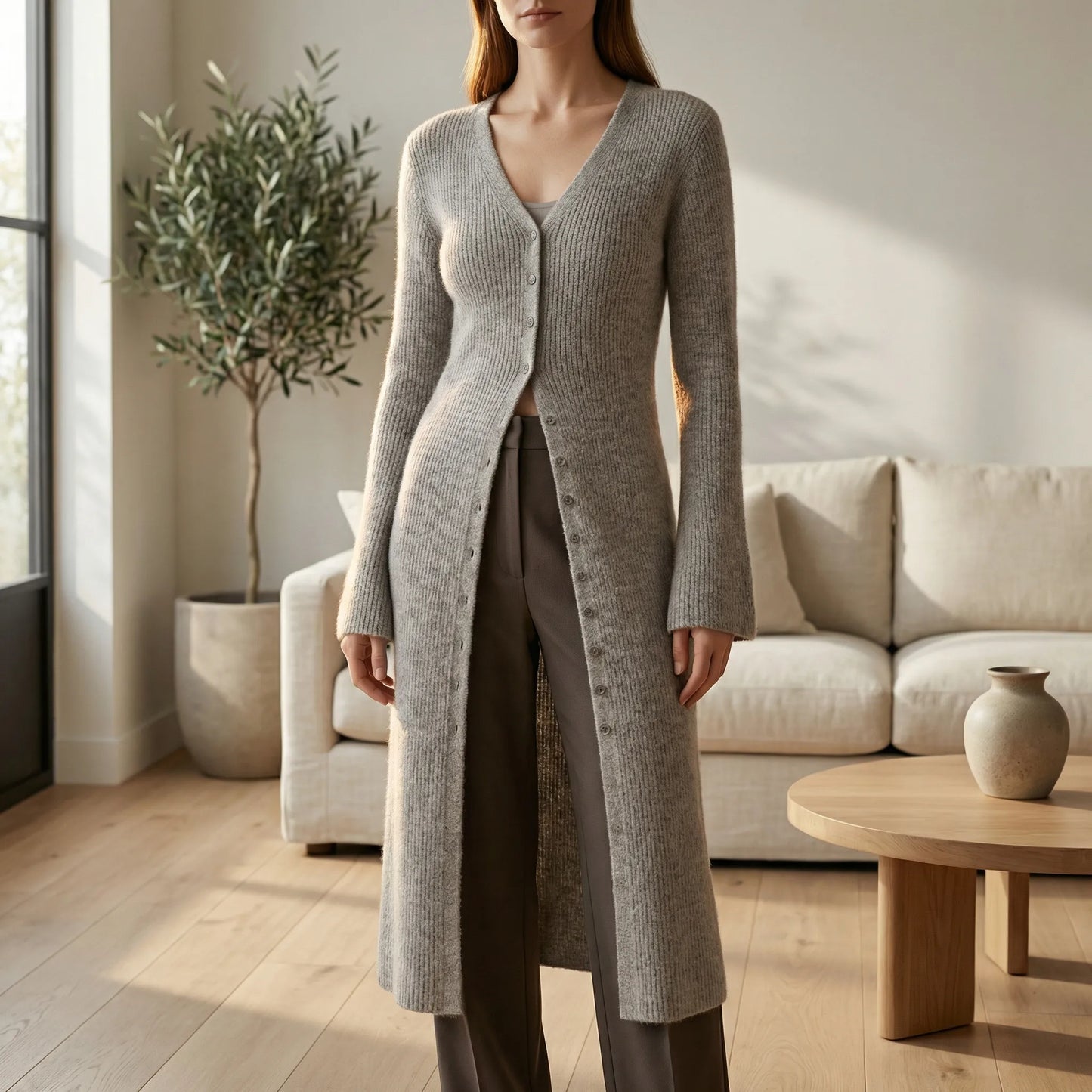 Longline Knitted Cardigan With Buttons - Lisann