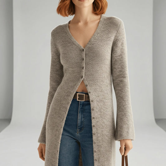 Longline Knitted Cardigan With Buttons - Lisann