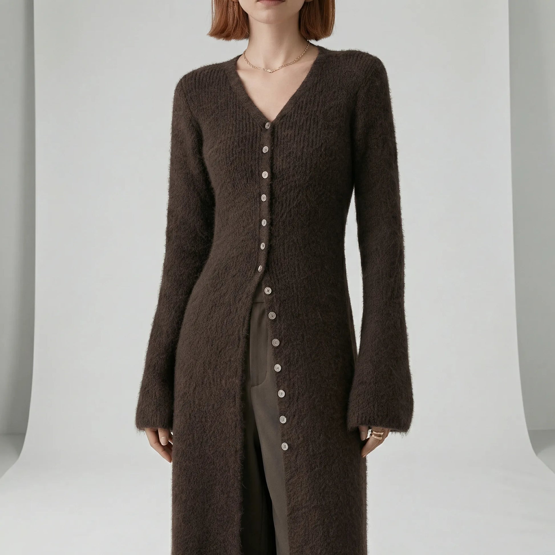 Longline Knitted Cardigan With Buttons - Lisann
