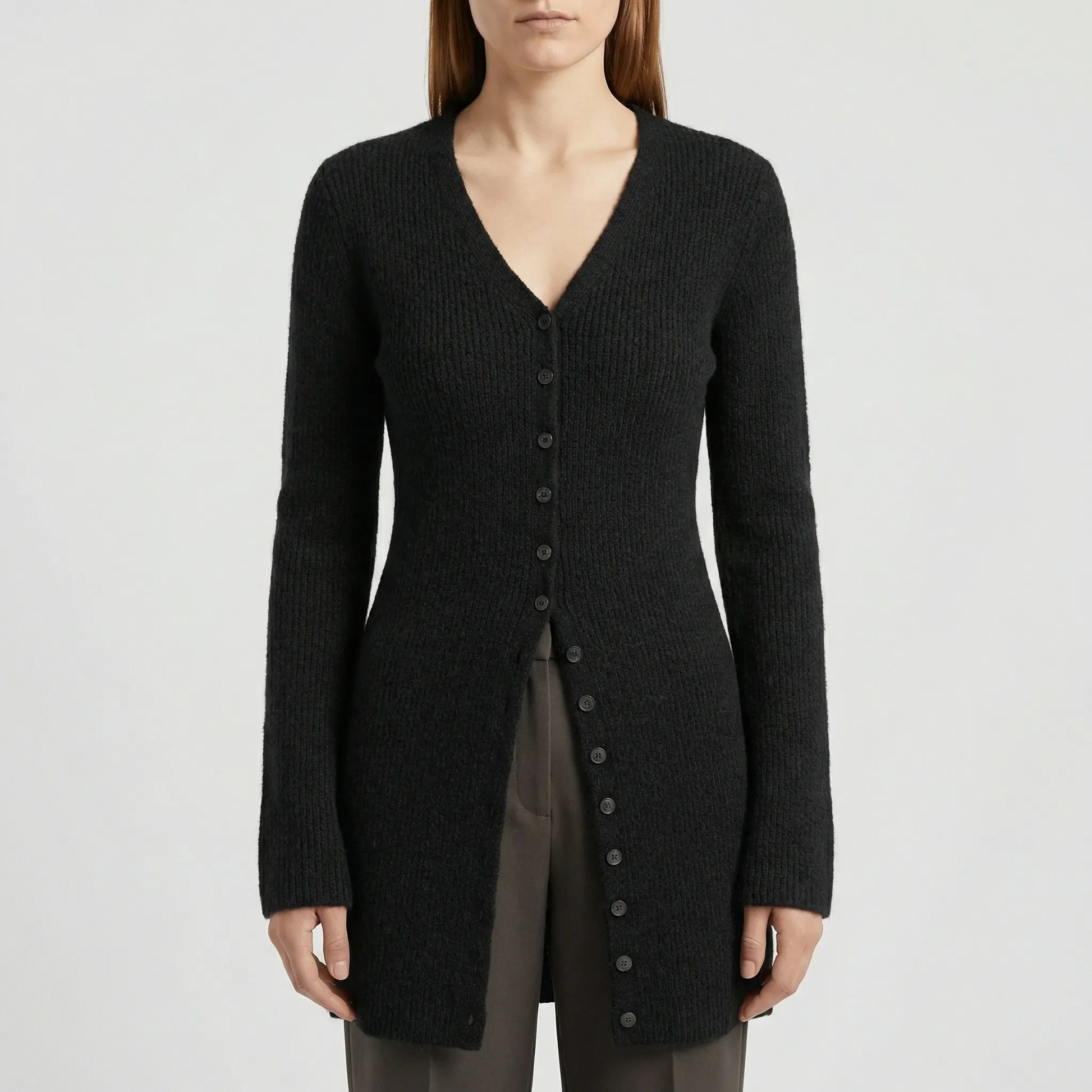 Longline Knitted Cardigan With Buttons - Lisann