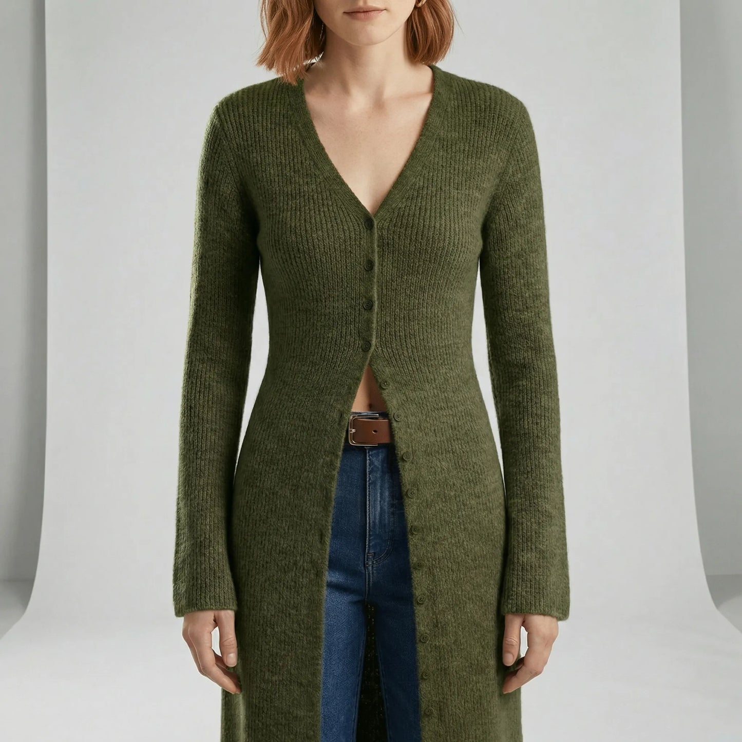 Longline Knitted Cardigan With Buttons - Lisann