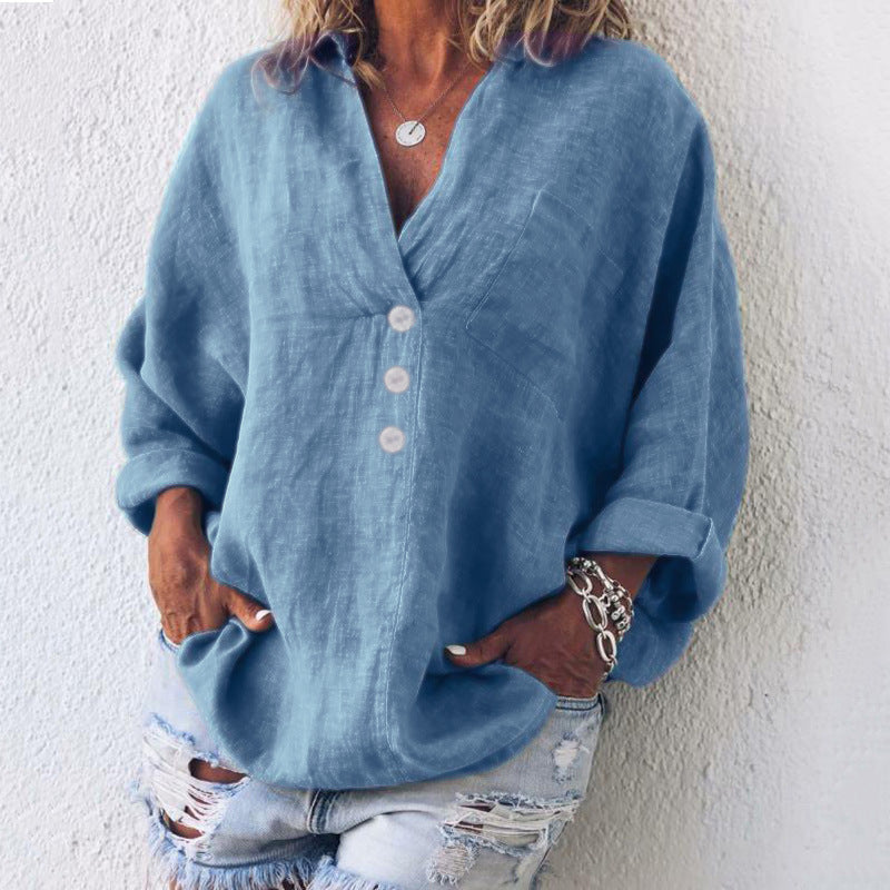 Loose-Fitting Blouse With Long Sleeves And V-Neckline - Minnie
