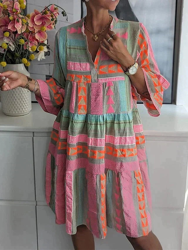 Loose Midi Dress With Geometric Print - Guadalupe
