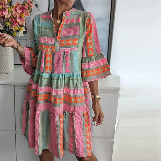 Loose Midi Dress With Geometric Print - Guadalupe