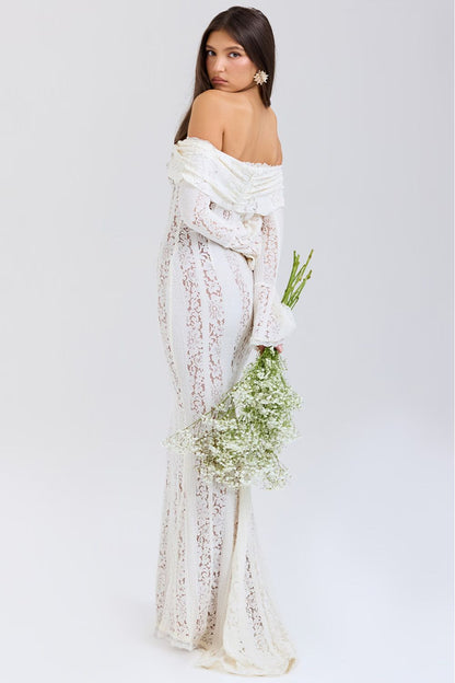 Off-the-shoulder autumn maxi dress in floral lace – Alondra