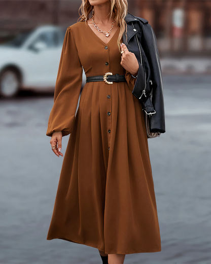 Maxi Autumn Dress with Button Closure – Amira
