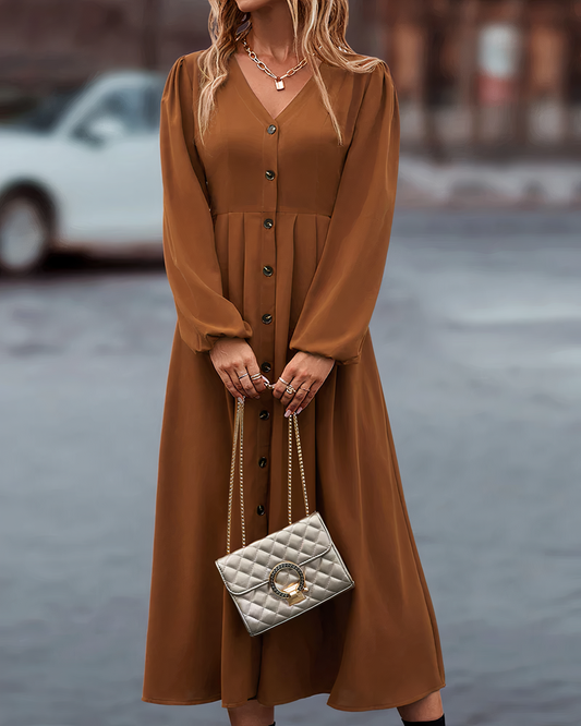 Maxi Autumn Dress with Button Closure – Amira