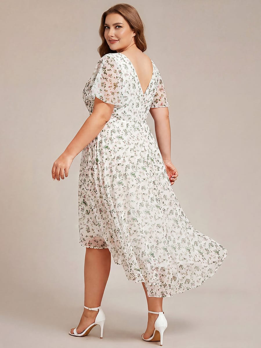 Chiffon High Low Wedding Guest Dress with V Neck and Short Sleeves 172