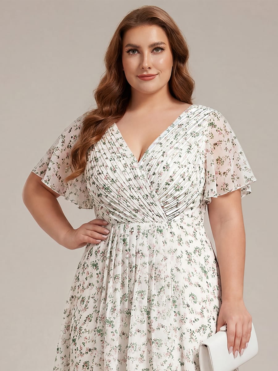 Chiffon High Low Wedding Guest Dress with V Neck and Short Sleeves 173