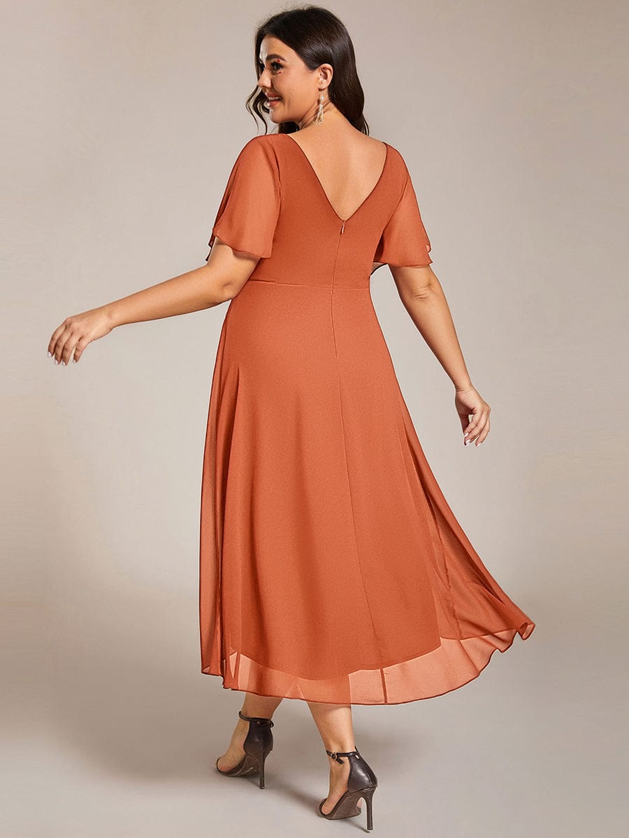 Chiffon High Low Wedding Guest Dress with V Neck and Short Sleeves 166