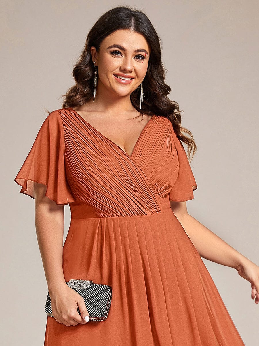 Chiffon High Low Wedding Guest Dress with V Neck and Short Sleeves 167