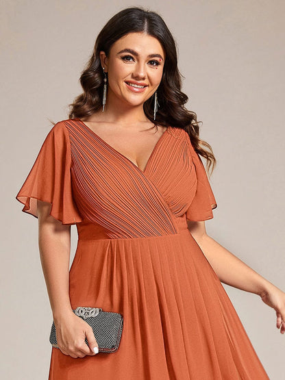 Chiffon High Low Wedding Guest Dress with V Neck and Short Sleeves 167