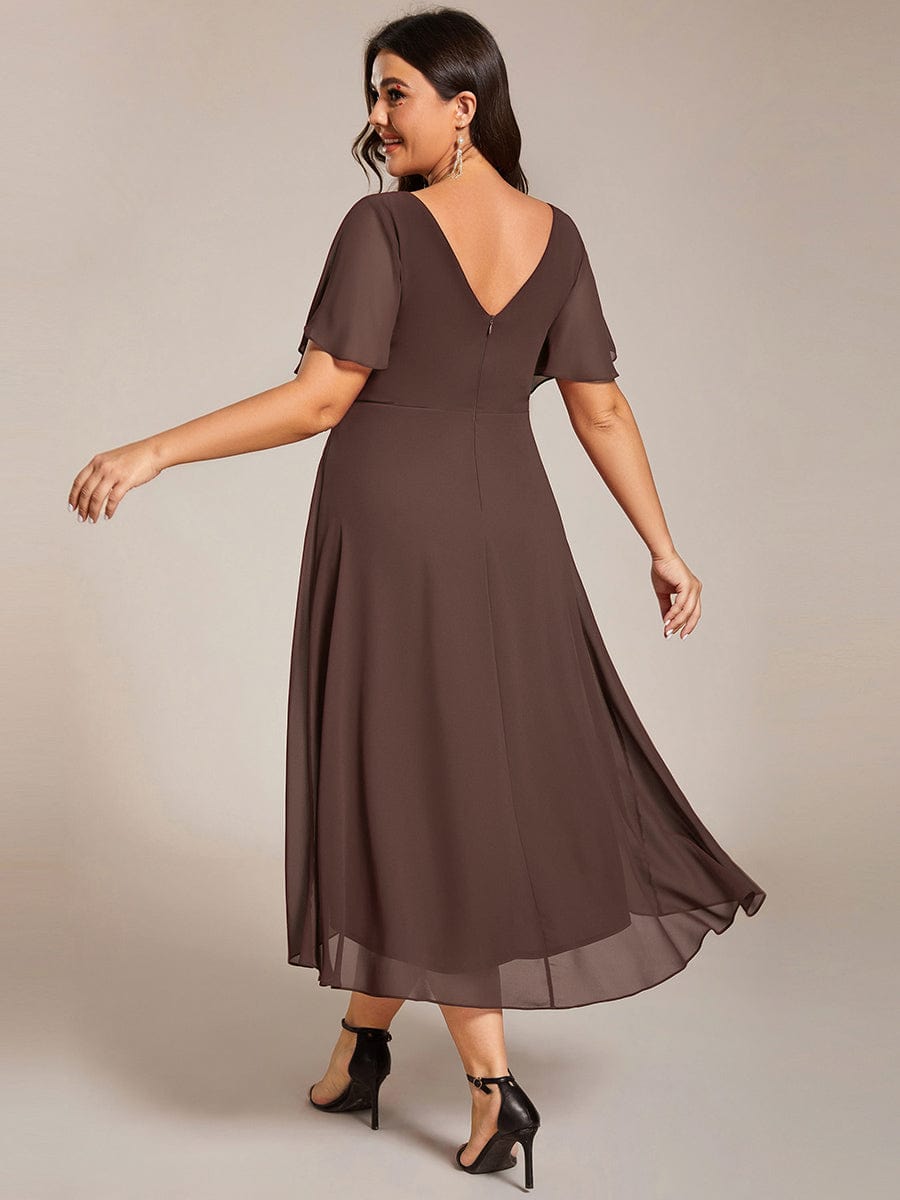 Chiffon High Low Wedding Guest Dress with V Neck and Short Sleeves 160
