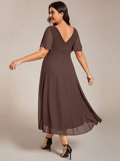 Chiffon High Low Wedding Guest Dress with V Neck and Short Sleeves 160