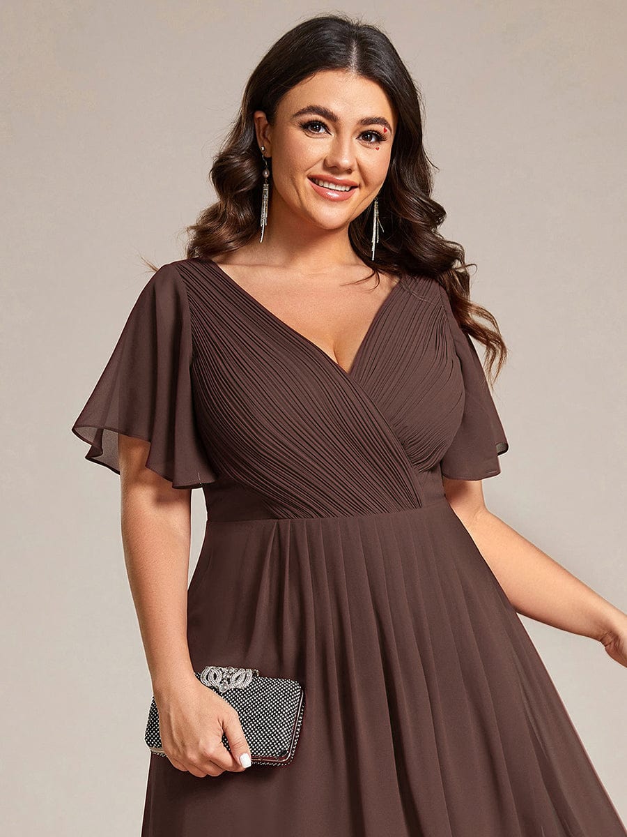 Chiffon High Low Wedding Guest Dress with V Neck and Short Sleeves 161