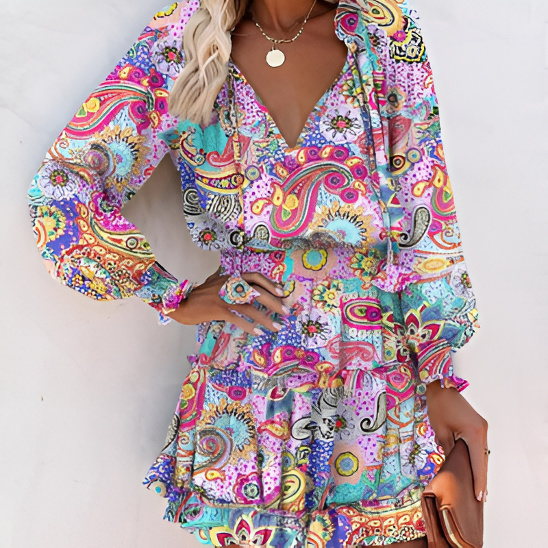 Autumn dress with print and ruffles – Lina
