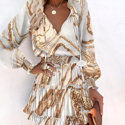 Autumn dress with print and ruffles – Lina