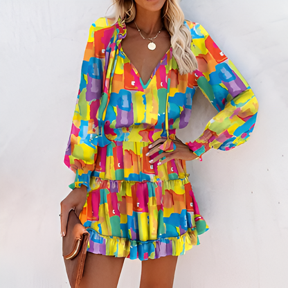 Autumn dress with print and ruffles – Lina