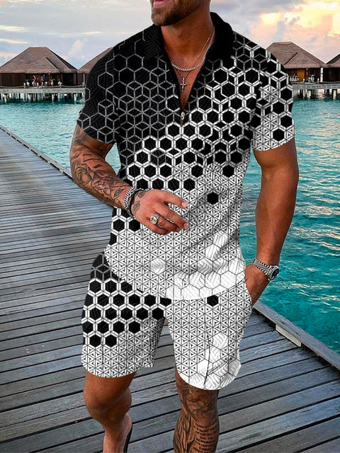 Two-piece men's summer outfit with polo shirt and shorts – Damon