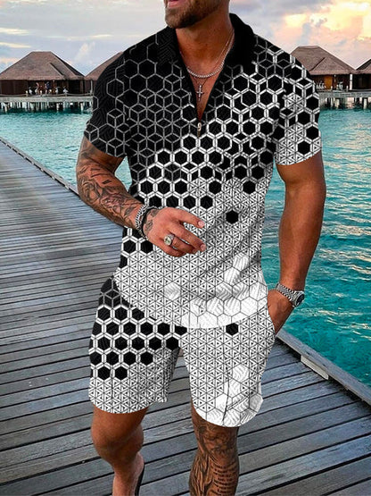 Two-piece men's summer outfit with polo shirt and shorts – Damon