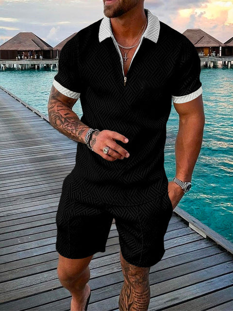 Two-piece men's summer outfit with polo shirt and shorts – Damon