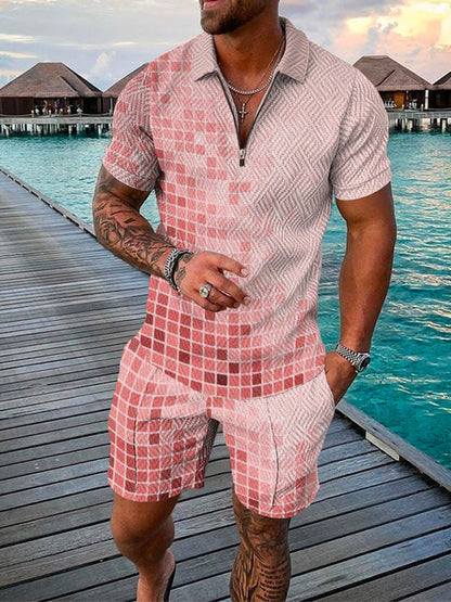 Two-piece men's summer outfit with polo shirt and shorts – Damon