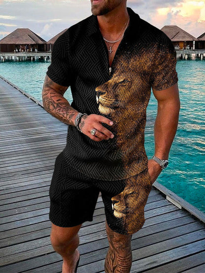 Two-piece men's summer outfit with polo shirt and shorts – Damon