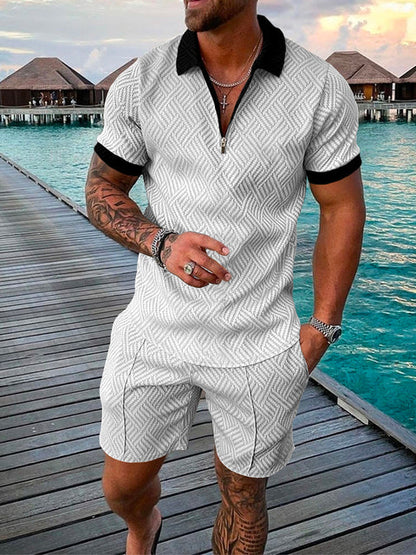 Two-piece men's summer outfit with polo shirt and shorts – Damon